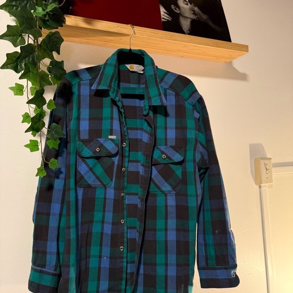 Carhartt Plaid Button-Up Flannel Shirt – Blue & Green Check - Picture 2 of 3